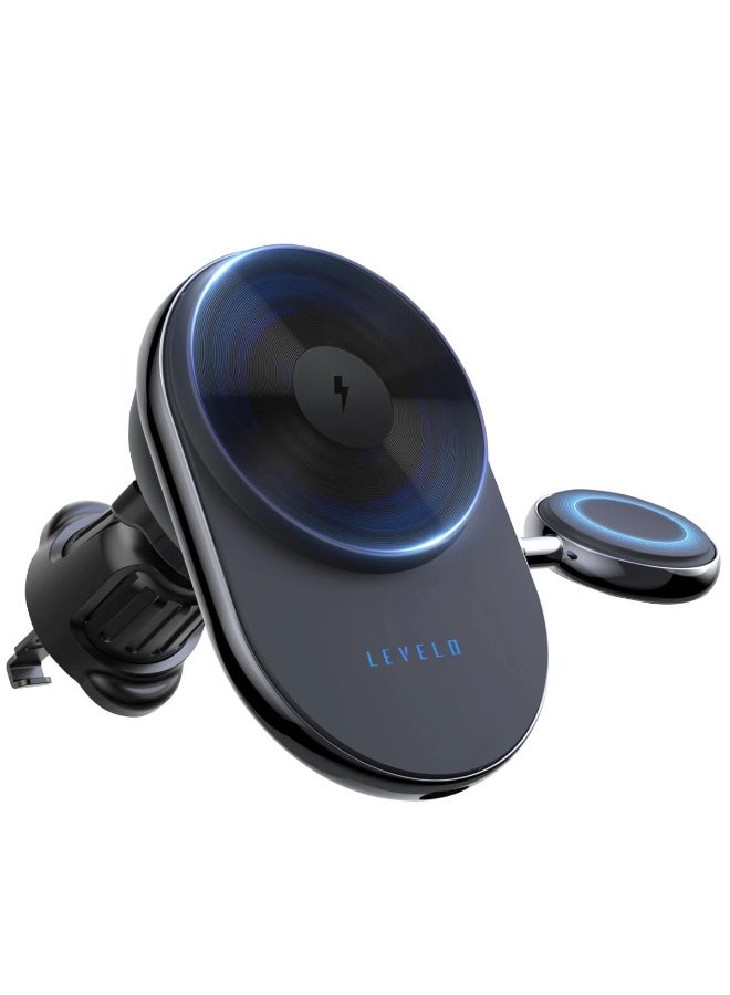 ليفيلو شاحن سيارة لاسلكي مغناطيسي 2 في 1 من ليفيلو سيينا مع شاحن ساعة أبل قابل للفصل. - Image 2